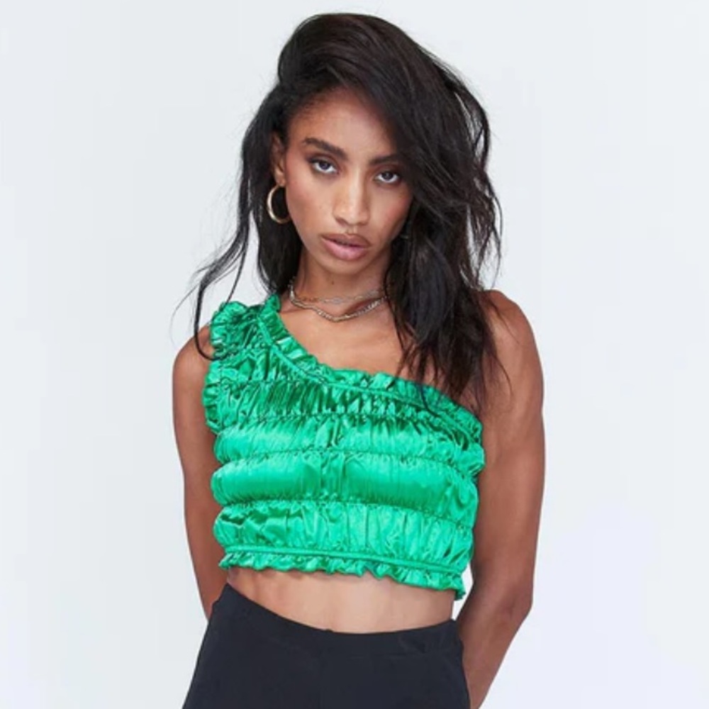 PRINCESS POLLY GREEN ONE SHOULDER CROP